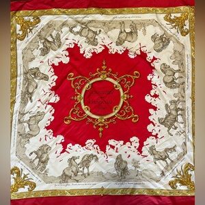 Authentic HERMES Carre 90 Scarf "Courbettes et Cabrioles" Silk Red